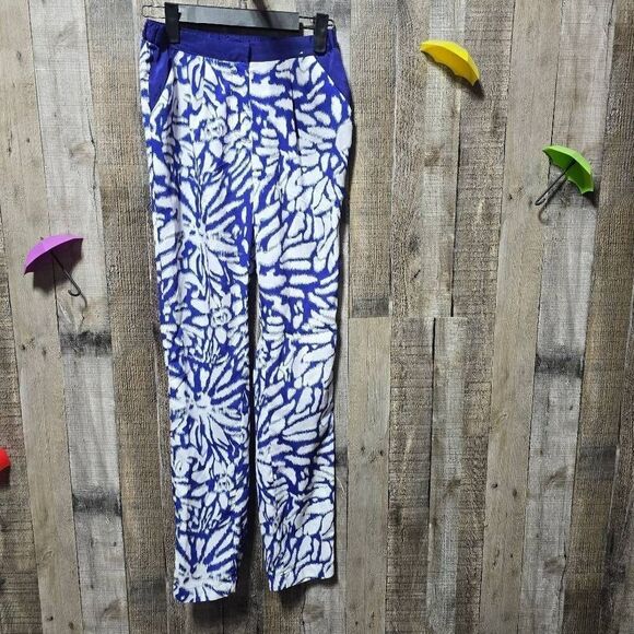 Topshop Blue and White Abstract Floral Pants - Picture 1 of 3